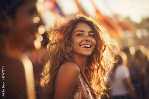 A free spirit happy woman at a music event fair amusement © Celina