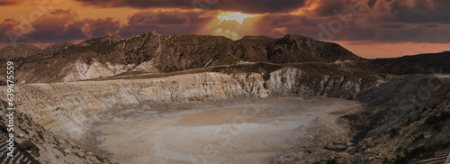Panoramic view of the Stefanos crater, a volcanic crater on the Greek island of Nisyros