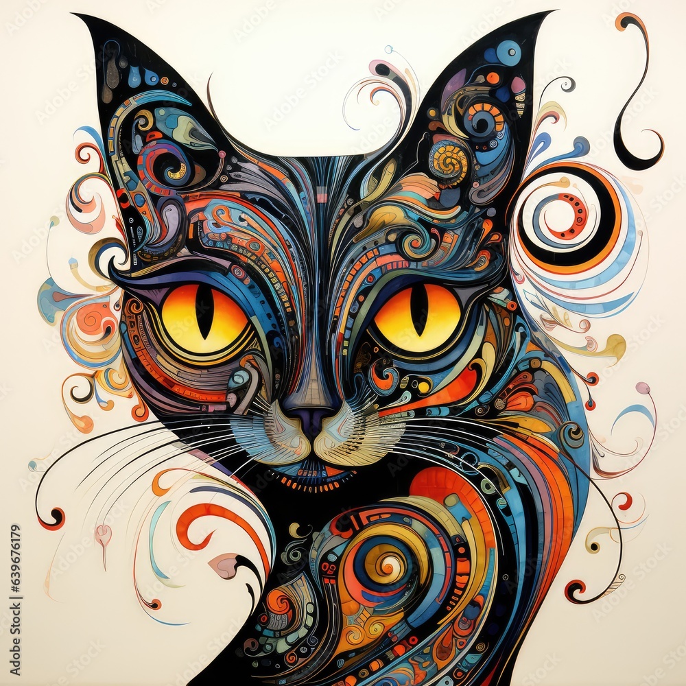 A stylized and artistic cat drawing masterfully illustration