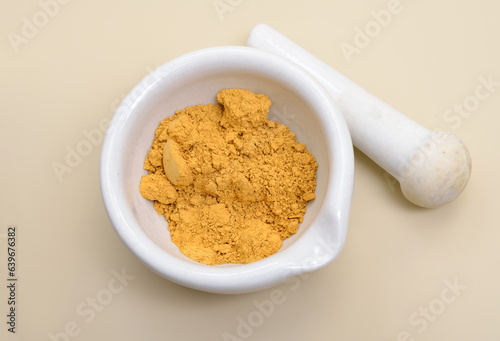 Yellow ochre or ocher Goldochre pigment. A mixture of ferric oxide and varying amounts of clay and sand.