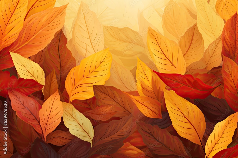 Autumn orange and gold leaves background. Generative ai.
