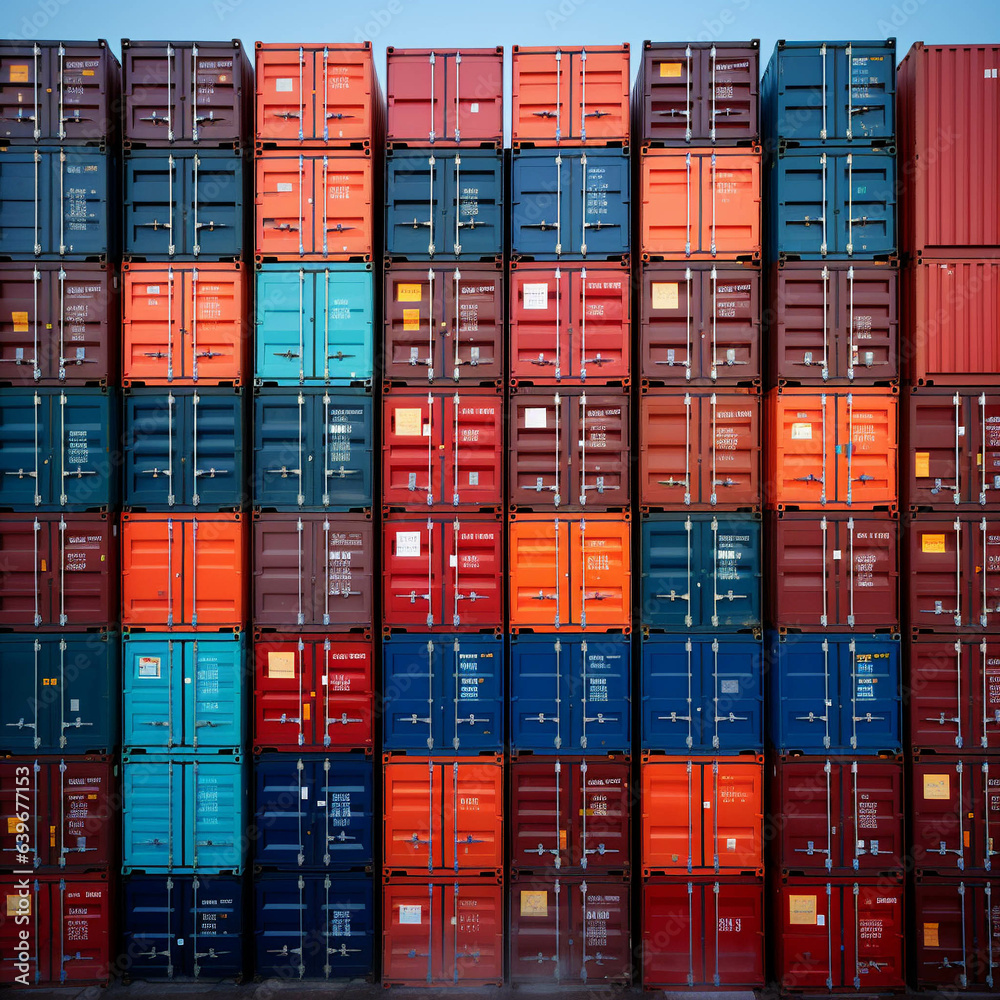 Fototapeta premium Import and Export concept photo. Cargo containers as background