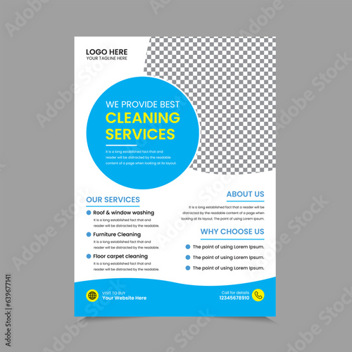 Cleaning Service A4 Flyer Template Design. House cleaning service poster flyer template, Poster brochure design, Flyer, leaflet design. Vector Illustrator EPS 10 version Editable and Print ready.