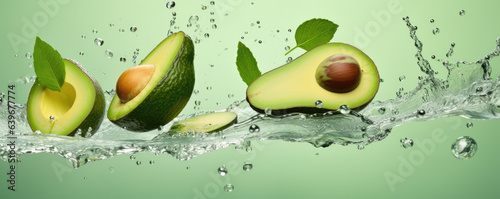 Fresh avocado on the green background. generative ai