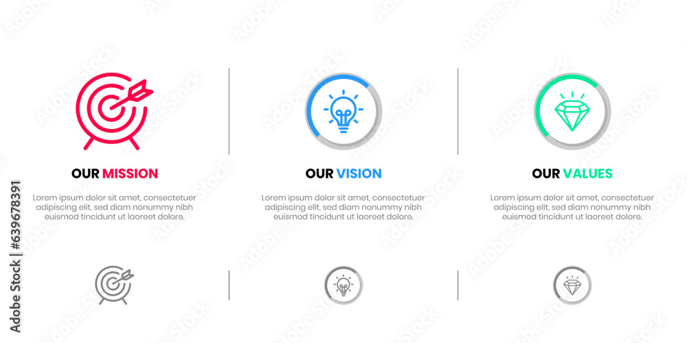 Mission Vision Values infographic Banner template. Company goal infographic design with Modern flat icon design. vector illustration infographic icon design banner. Mission Vision Values infographic Banner template. Company goal infographic design with Modern flat icon design. vector illustration infographic icon design banner.