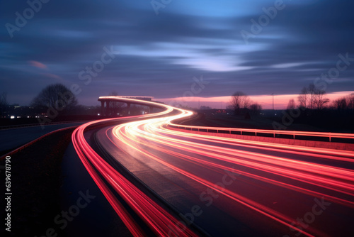 Long exposure highway lights. AI generated