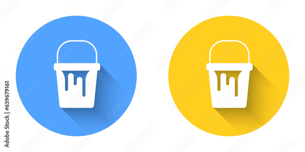 White Paint bucket icon isolated with long shadow background. Circle button. Vector White Paint bucket icon isolated with long shadow background. Circle button. Vector