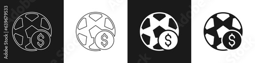 Set Soccer football betting money icon isolated on black and white background. Football bet bookmaker. Soccer betting online make money. Vector