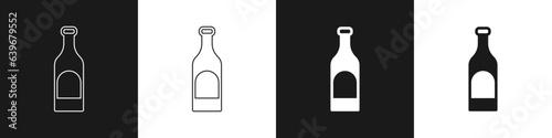 Set Bottle of wine icon isolated on black and white background. Vector