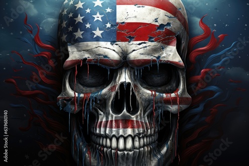 American flag skull and death on background photo