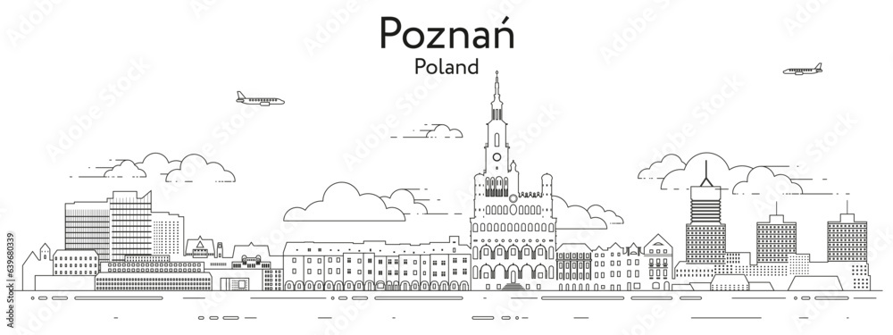 Poznan cityscape line art vector illustration