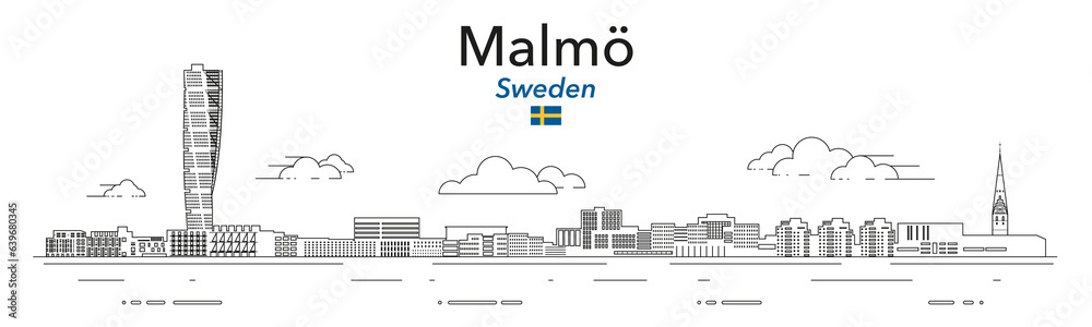 Malmo cityscape line art vector illustration