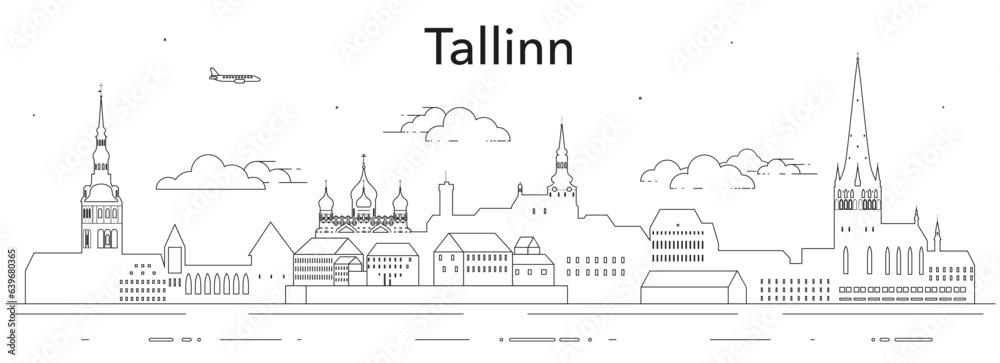Tallinn cityscape line art vector illustration