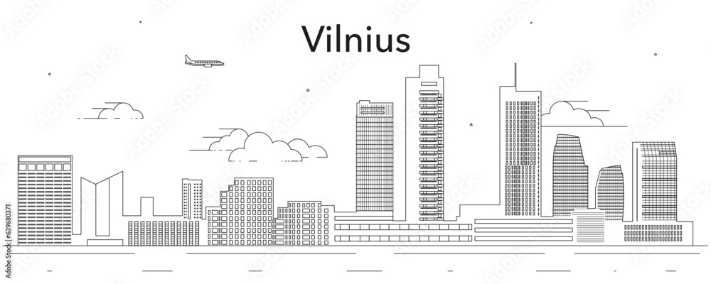 Vilnius cityscape line art vector illustration