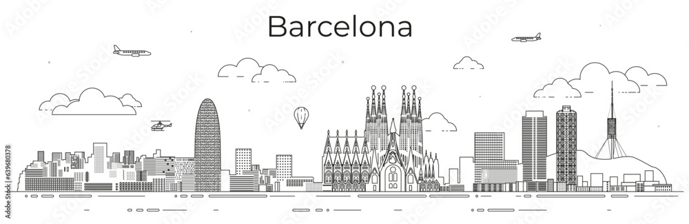 Barcelona cityscape line art vector illustration