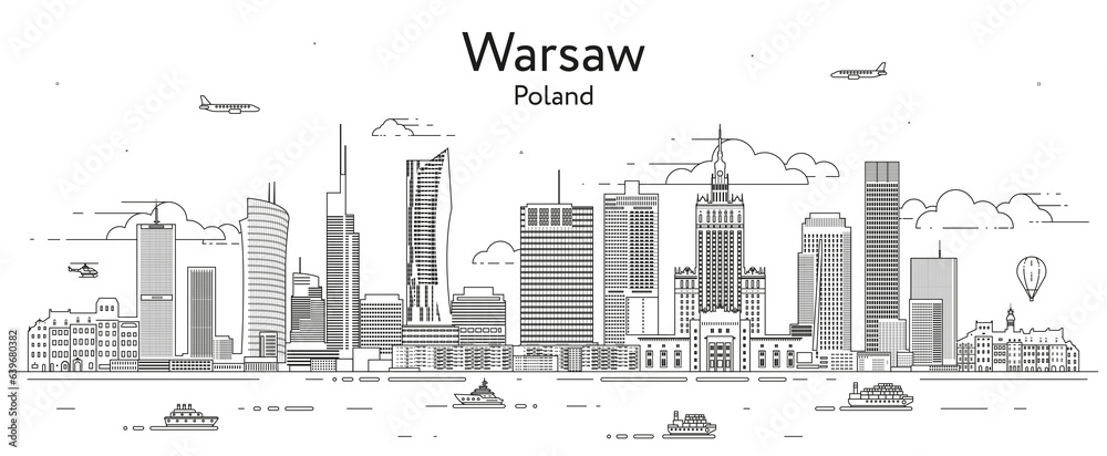 Warsaw cityscape line art vector illustration