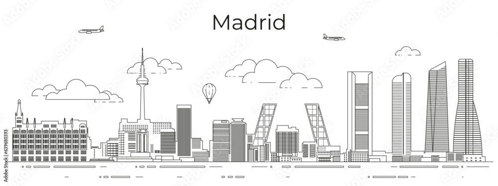 Madrid cityscape line art vector illustration