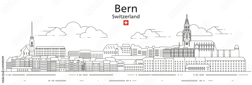 Naklejka premium Bern cityscape line art vector illustration