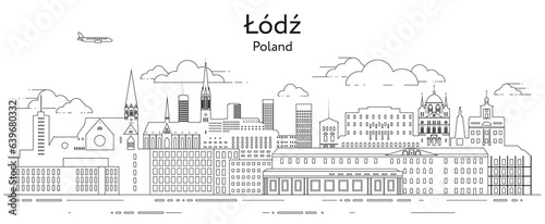 Lodz cityscape line art vector illustration
