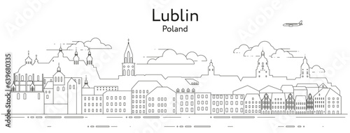 Lublin cityscape line art vector illustration