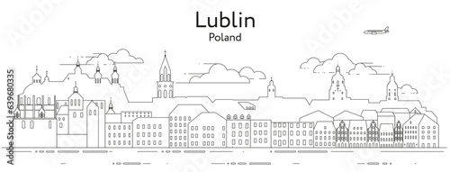 Obraz na płótnie Lublin cityscape line art vector illustration w salonie