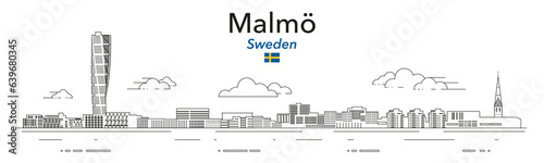 Malmo cityscape line art vector illustration