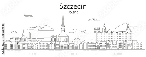 Szczecin cityscape line art vector illustration
