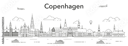 Copenhagen cityscape line art vector illustration