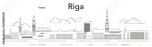 Riga cityscape line art vector illustration