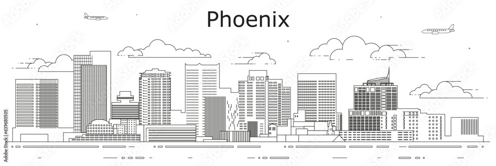 Phoenix cityscape line art vector illustration