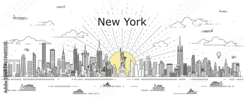 New York cityscape line art vector illustration