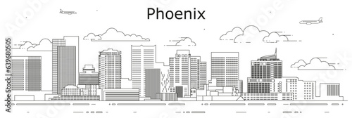Phoenix cityscape line art vector illustration