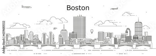Boston cityscape line art vector illustration