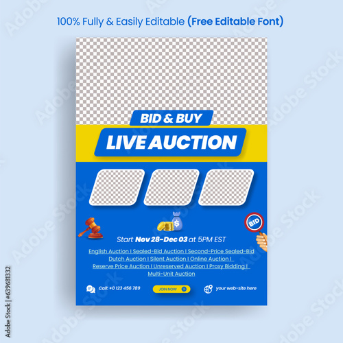 Auction bidding flyer and poster template and law firm consultancy print flyer, leaflet, pamphlet editable template design