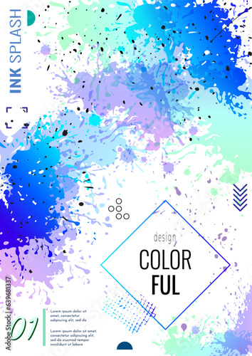Abstract background with paint. Ink splashes. Dynamic movement of elements. Color poster with place for text. Poster design for a party, holiday, fun event. Vector illustration.