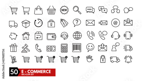 E-commerce -  Editable Icons set. Vector illustration in modern line style of shop, sale, contact, and more. Isolated on transparent background