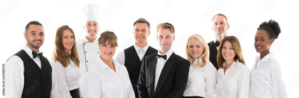Portrait Of Confident Restaurant Staff Standing In Row Portrait Of Confident Restaurant Staff Standing In Row