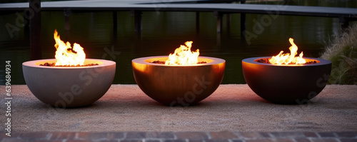 Fire pits outdoor fireplaces generative ai photo