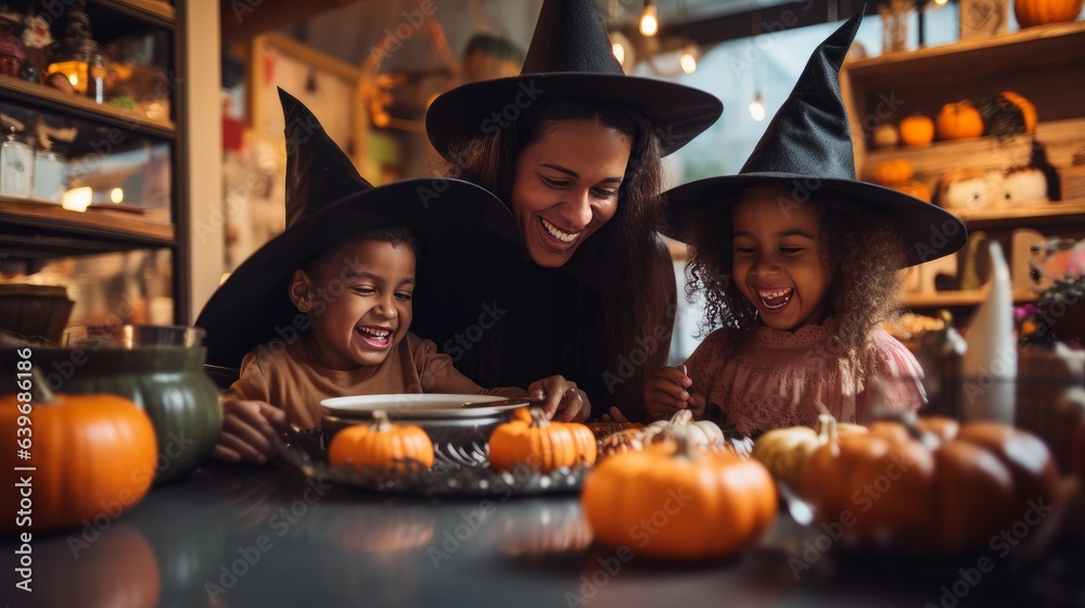 A family has fun during Halloween A family has fun during Halloween