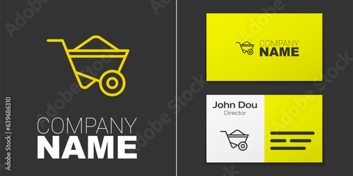 Logotype line Wheelbarrow icon isolated on grey background. Tool equipment. Agriculture cart wheel farm. Logo design template element. Vector