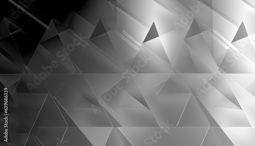 Black white abstract background. Geometric shape. Lines, triangles. 3d effect. Light, glow.