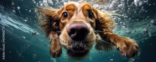Dog underwater close-up. generative ai
