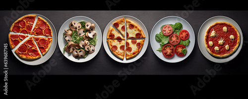 Different types of pizza top view. generative ai