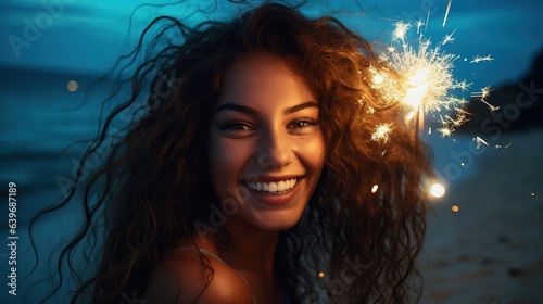 Young girl with sparkler smiling