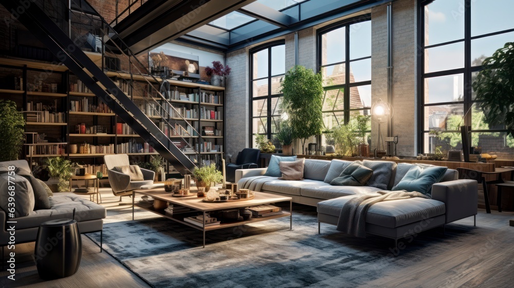 Apartment interior loft style generative ai Apartment interior loft style generative ai