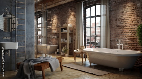 Loft interior design of bathroom, generative ai © Ceyhun