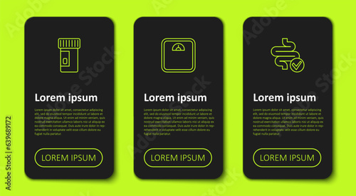 Set line Vitamins, Bathroom scales and Intestines. Business infographic template. Vector