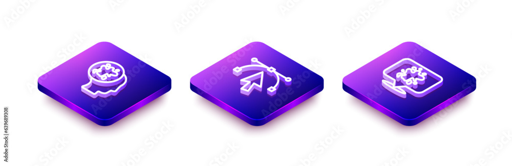 Set Isometric line Paint spray, Bezier curve and icon. Vector Set Isometric line Paint spray, Bezier curve and icon. Vector