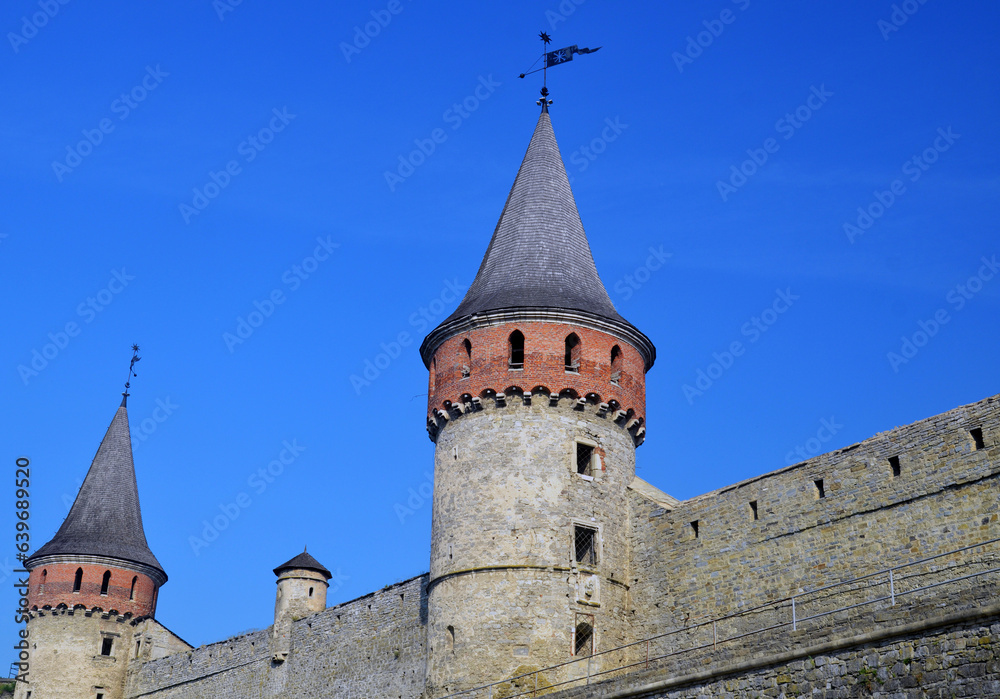 Castle wall and tower. Medieval fortification
