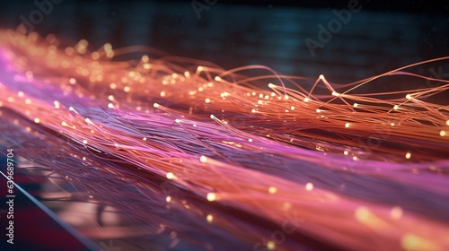 Technology background with multicolored fiber optic cables. Concept of fast internet. Illustration for banner, poster, cover, brochure or presentation.